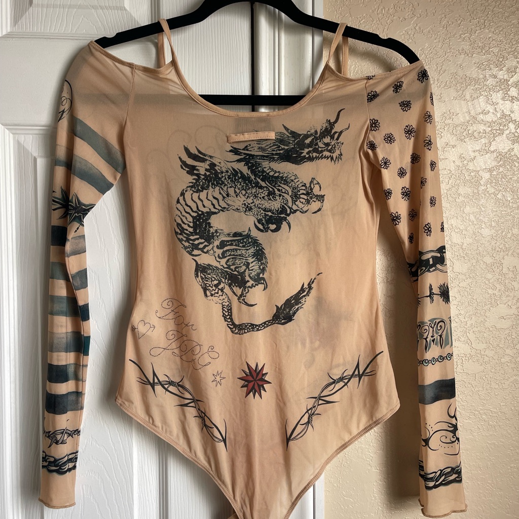 Jean Paul Gaultier Beige And Black Graphic Bodysuit